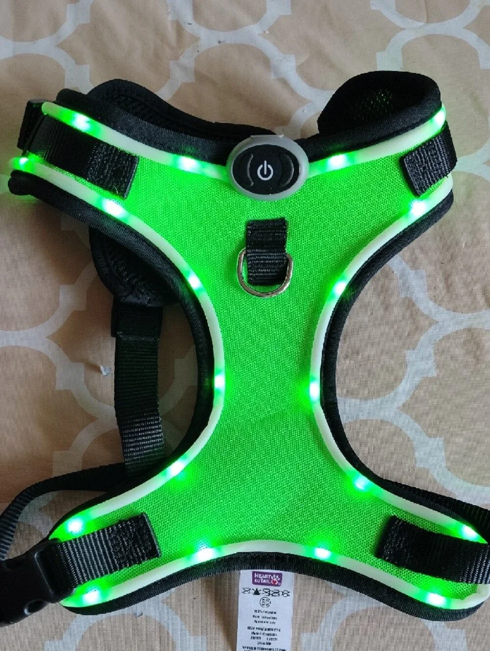 LED Light-Up Reflective Dog Harness - Orange & Green